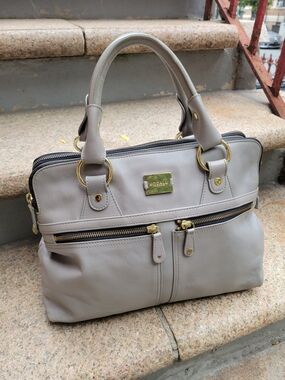 Modalu London Pippa Leather Grab Bag Satchel Gray Handbag